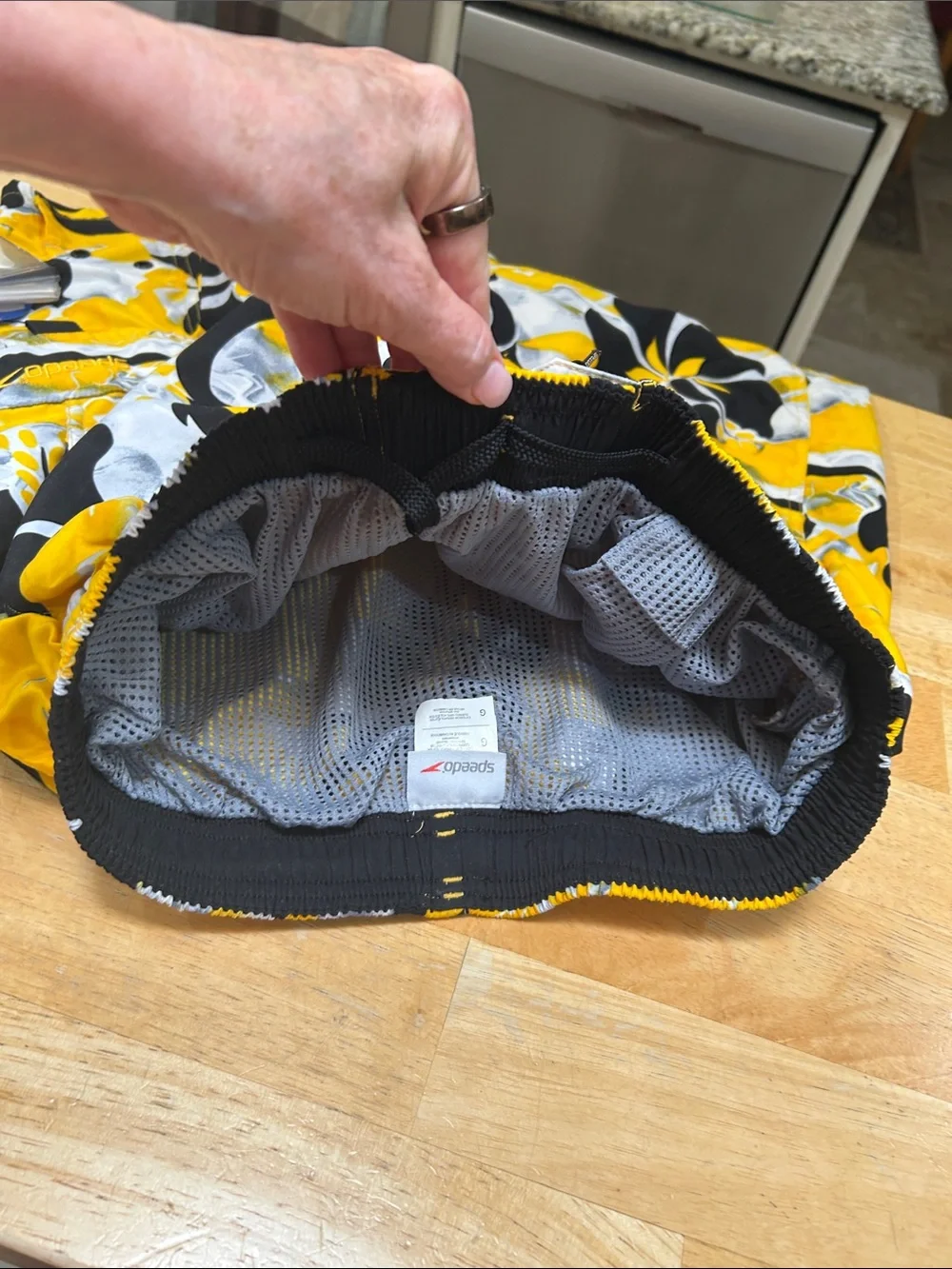 Speedo Yellow Black White Floral Swim Trunks for Men